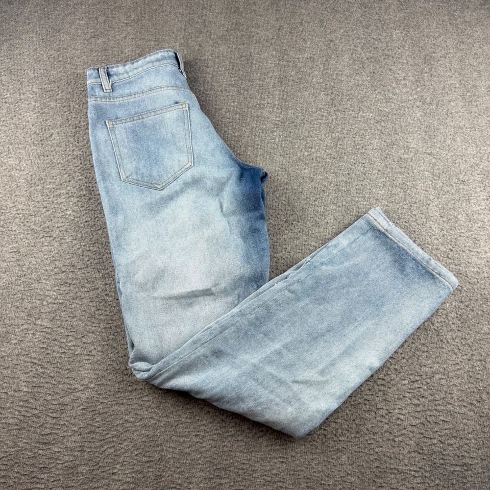 boohooMAN Jeans Men's 28 Blue Distressed Patchwork Straight Leg Streetwear